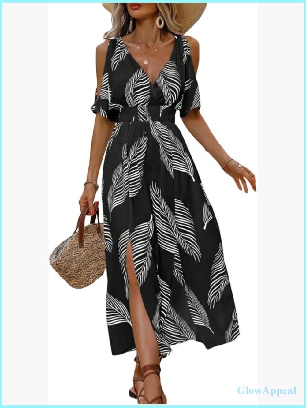 Women's Hawaiian Cold Shoulder Maxi Sundress Summer Vacation